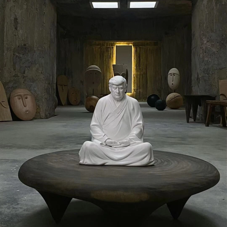'Trump, the Buddha of Knowing of the Western Paradise' statue - Bent Corner