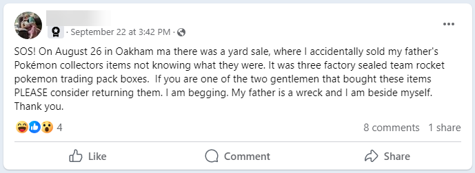 Woman 'accidentally' sold her father's expensive Pokémon cards